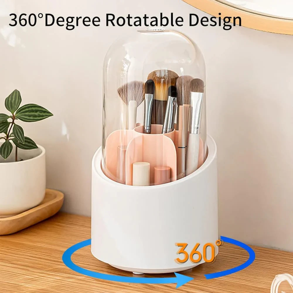" 360° Degree Rotating Makeup Brush Holder With Dustproof Lid | Cosmetic Brush Case |"