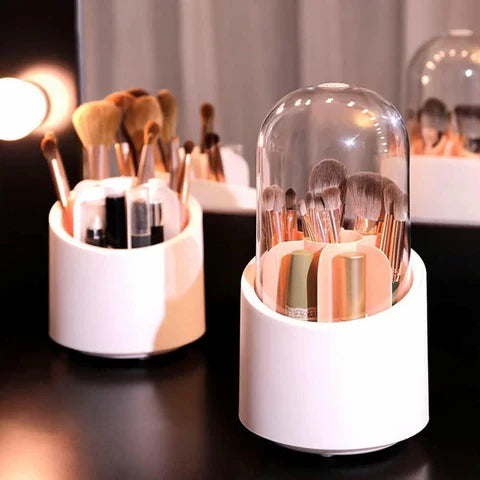 " 360° Degree Rotating Makeup Brush Holder With Dustproof Lid | Cosmetic Brush Case |"