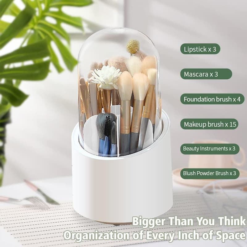 " 360° Degree Rotating Makeup Brush Holder With Dustproof Lid | Cosmetic Brush Case |"