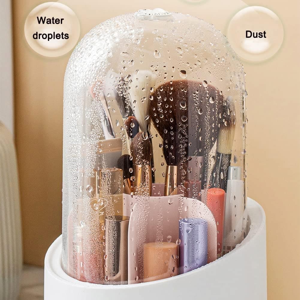 " 360° Degree Rotating Makeup Brush Holder With Dustproof Lid | Cosmetic Brush Case |"