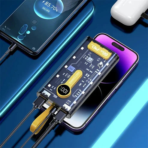 "Transparent 20,000mAh Power Bank: Fast 66W Charging, 10,000mAh PD 22W"