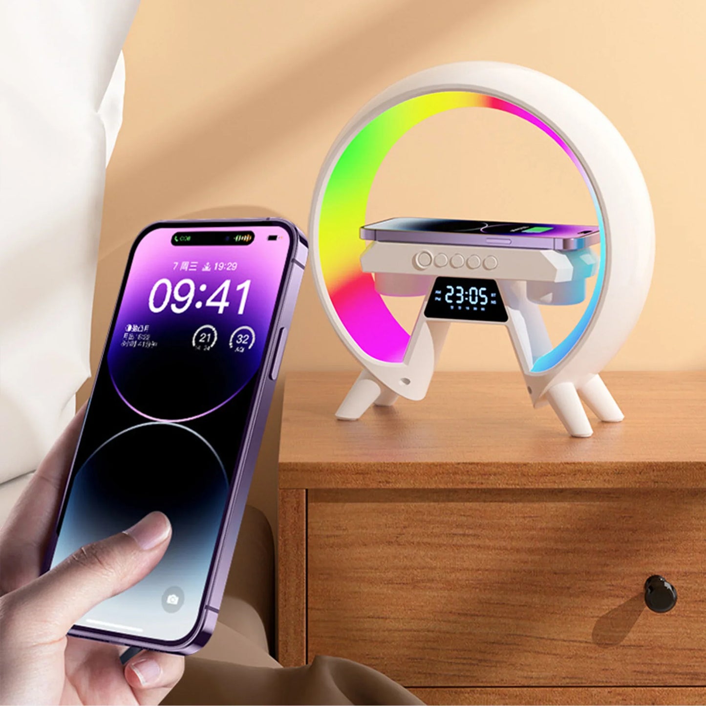"15W Wireless Charger Stand with Speaker & Night Light"